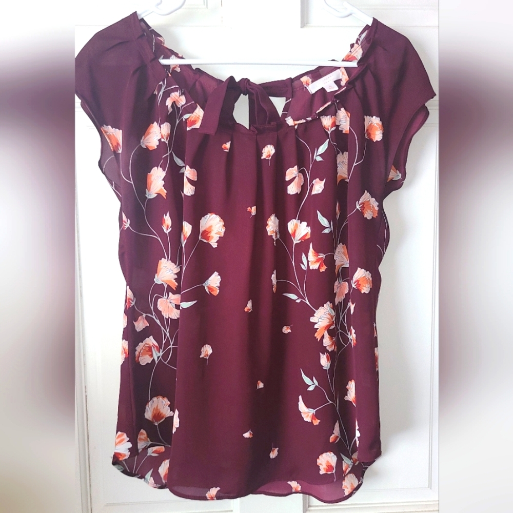 LC Lauren Conrad Maroon Floral Blouse